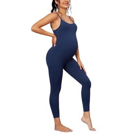 MOMOOD - overol de maternidad sin mangas con tirantes delgados para mujeres embarazadas, ajustado para maternidad, Azul marino, L