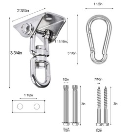 360° Swivel Swing Hangers for 1200lb Heavy Duty in 304 Stainless Steel, Swing Hook Set Fits Wood & Concrete for Yoga, Hammock, Trapeze, Boxing Sandbag Lifting Rope and Playground Suspension Equipments