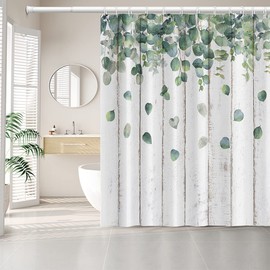 Umpoo Eucalyptus Leaves Shower Curtain for Bathroom Tropical Green Leaf Botanical on Rustic Wood Farmhouse Minimalist Fabric Waterproof Shower Curtain with 12 Hooks, 72x72 Inch