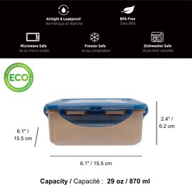 Starfrit LocknLock ECO Plastic Container - 29oz/870ml - Airtight & Leakproof - 4-Sided Locking Lid