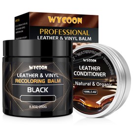 WYCOON Leather Recoloring Balm with Conditioner, Leather Repair kit for Furniture, Car Interior, Leather Paint & Dye, Color Restorer, Scratch Remover for Faded & Scratched Leather, Black