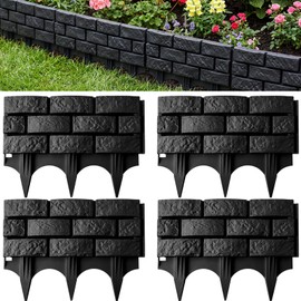 4 Pcs Black Faux Stone Garden Fence, Landscape Edging Border