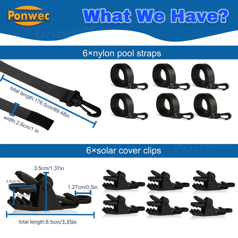 2024 Upgraded Pool Solar Cover Reel Straps,18 Pcs Including 6