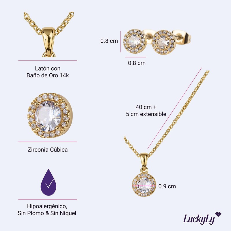 LuckyLy Set de Joyería para Mujer Oro 14k con Zirconia