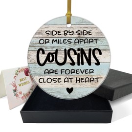 REWIDPARTY Best Gifts for Cousin Christmas Ornament Keepsake Sign Round Plaque Graduation Gifts for Cousin Birthday Thanksgiving Ornament 3" Circle Ceramic Ornament with Gold Ribbon & Gift Box