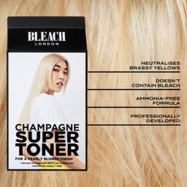 BLEACH LONDON Champagne Super Toner Kit - Yellow Brass Removing, Color Depositing Formula For Champagne Blonde Base, For Blonde Hair & Post Bleached Hair, Vegan, Cruelty Free, Ammonia Free