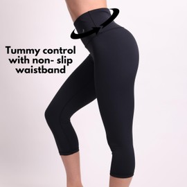 CompressionZ High Waisted Capri Leggings for Women Tummy Control - Workout Yoga Pants with Pockets