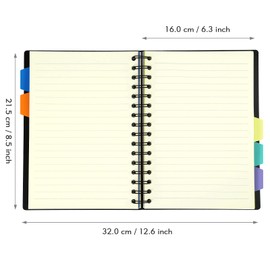 Kesote A5 Cuaderno con Pestañas Divisorias Libreta Espiral con Separadores con 1 Bolígrafo de 6 Colores, 240 Páginas (Negro)