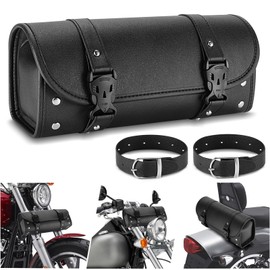 NBOMOTO Motorcycle Tool Bag, Universal PU Leather Motorcycle Fork Bag Saddlebags Handlebar Bag Sissy Bar Storage Tool Bag Compatible with Honda Kawasaki Suzuki Yamaha Sportster (Black-Skull)
