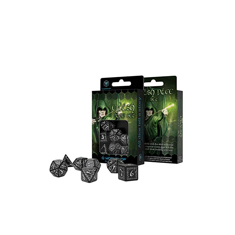 Q Workshop Elvish Black & White Rpg Ornamented Dice Set