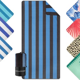 ZENACROSS - Beach Towel 90 x 180 cm - Microfibre Towel Large - Quick Drying - Microfibre Bath Towel Sand-Free - Lightweight and Compact Beach Towel - Black and Blue