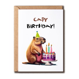 NTGifts Happy Birthday Wishes Keepsake - Capy Birthday Funny Card - Birthday Capybara Card - Lovely Greeting Card, White