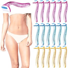 Honoson 16 Pieces T Type Bikini Disposable Razors for Women Durable Travel Accessories Pubic Hair Removal Beauty Razor Bikini Line Trimmer for Body Cosmetic Tool(Rose Red, Blue, Yellow)
