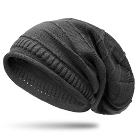 CASPAR Simple Unisex Knitted Hat / Slouch Beanie with Unusual Patterns - MU079, Farbe:dunkelgrau