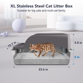 UPSKY Stainless Steel Cat Litter Box with Lid, XL Large Metal Litter Box for Large Breeds, Enclosed Kitty Litter Pan with High Sides, Leak-Proof & Non-Stick, Easy to Clean, Scoop and Mat Included