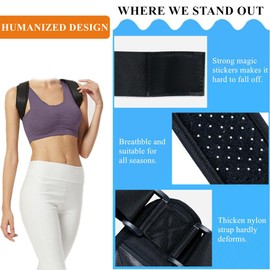 WEEOATAR Upper Back Brace,Posture Corrector with Magic Stickers,Elastic Posture Trainer Easy to Use,Adjustable Back Straightener Brace,Posture Corrector Strap for Adults and Kids(Black2,M)
