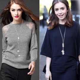 Four Leaf Clover Long Necklace Sweater Chain Clover Necklace Hanging Long Necklaces for Women and Girls (Silver)