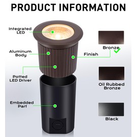 [6 Pack] CLOUDY BAY 9W LED Landscape Well Lights,2700K/3000K/3500K/4000K/5000K Selectable,Low Voltage 12V/24V Ground Lighting,Waterproof Outdoor In Ground Lights for Uplights,Bronze