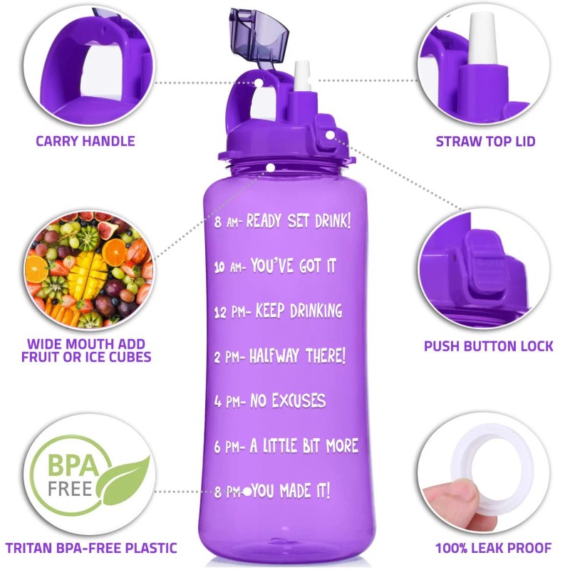 NatureWorks HydroMATE 3 Liter Motivational Water Bottle 100oz Neon Purple