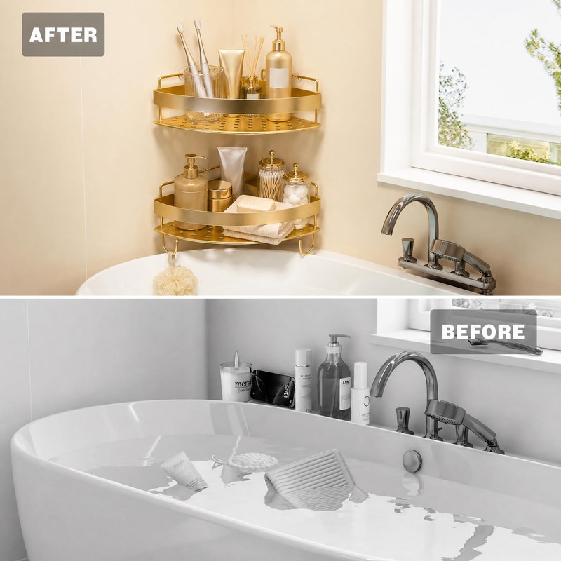 YEMNMFH Corner Shower Shelves - 2 Tier No Drilling Shower