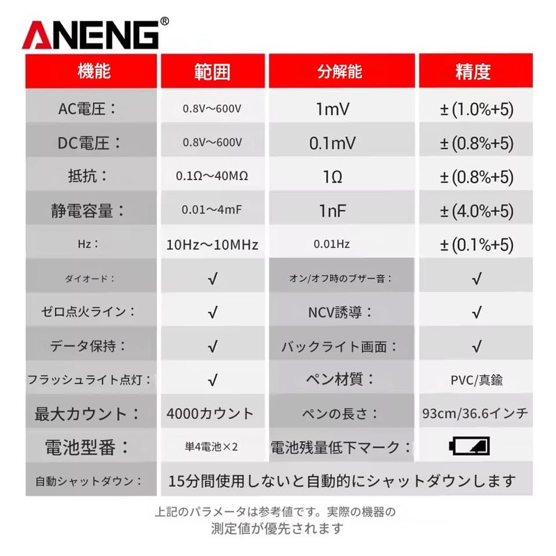 zmart ANENG A3006 Mini Pen Multimeter Digital Professional 4000 Count