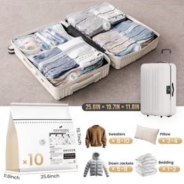 TAILI 10 Pack Cube Vacuum Storage Bags, Medium Size (25x19x11 inch), Vacuum Seal Bags for Clothing, Travel Compression Packing for Clothes, Blankets, Baby Clothes, Travel Essential