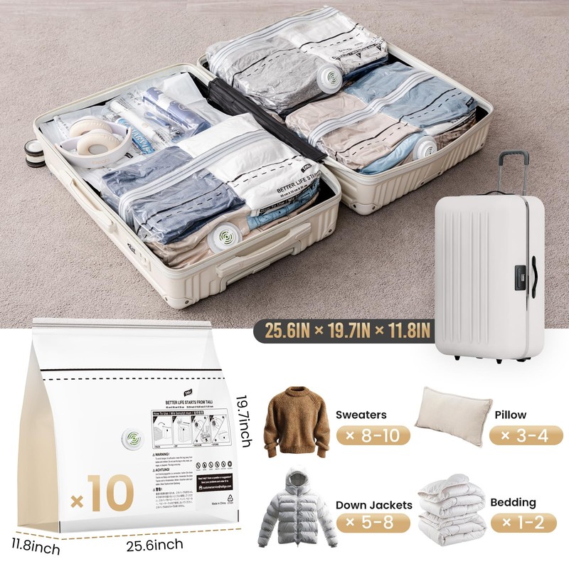 TAILI 10 Pack Cube Vacuum Storage Bags, Medium Size (25x19x11