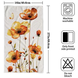 Zussun 2 Pack Orange Floral Bathroom Hand Towels Decorative Yellow Poppy Floral Dish Kitchen Towels 16x27 Inch Butterfly Leaves Plant Absorbent Soft Microfiber Bath Fingertip Towels Hotel Spa Decor