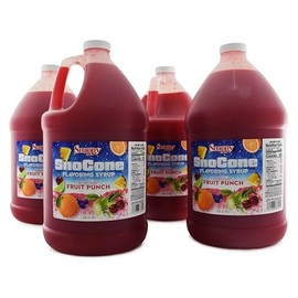 Snappy Fruit Punch Sno Cone Syrup, 4-1 Gallon (128 ounces) Size, 4 Pack, Ready to Use For Snow Cone Machines, Flavored Syrup for Shaved Ice, 14 Snow Cone Flavor Options