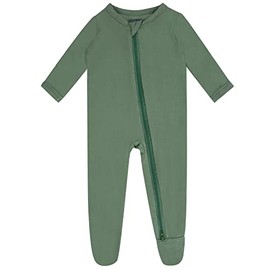 GUISBY Baby Footed Pajamas with Mitten Cuffs,2 Ways Zipper Long Sleeve Romper Green Newborn