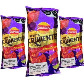 Receta Crujiente Flamin' Hot 3-packs of 100 grams, Bolsa grande producto de Mexico.