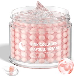 Crema facial de cápsula hidratante rosa para piel radiante y regordeta, reduce las líneas finas, con ácido hialurónico y colágeno hidrolizado, 4.9 onzas