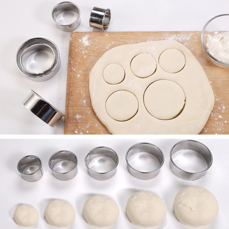 KSPOWWIN 5 Pieces Biscuit Cookie Cutters Set,Stainless Steel Circle Round