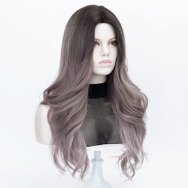 Coraline Platinum Blonde Wig | Long Wavy Bonde Realistic Curly Synthetic White Blonde Daily Wig (Purple with Dark Root)