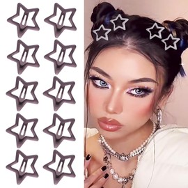 Paderison Hair Clip, 10Pcs Star Hair Clips Y2K Accessories for Girls, Cute Metal Hair Barrettes, Kawaii Hair Accessories for Women, Non Slip Rave Hair Clips, Pink, 1.2 inches (Gray)