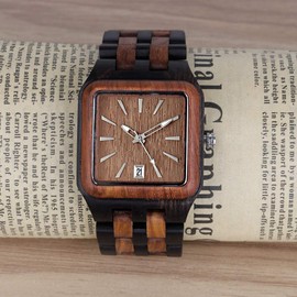 Dentily Men's Rectangle Wood Watch Quartz Movement Wooden Mens Watches Gift Watches for Men