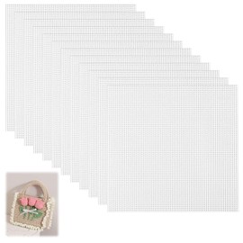 12 Pcs Plastic Mesh Canvas Sheet 15 x 15 cm Square Cross Stitch Mesh Fabric 12CT/inch Eye Mesh Plastic Canvas Sheets for Making Bag Embroidery DIY Crafts Needlepoint Knit Crochet Projects, White