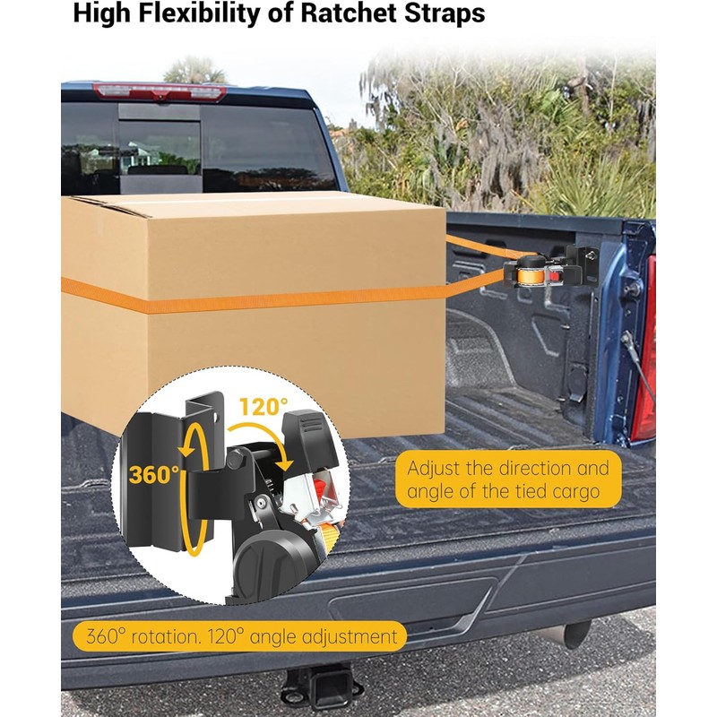 2PCS Dual-Pivot Retractable Truck Bed Ratchet Straps Compatible with Chevy
