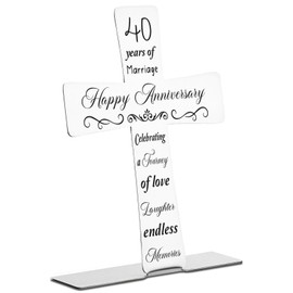 40th Wedding Anniversary Cross Gifts for Couple, Standing Religious Cross Keepsake Signs for Husband Wife Women, Happy 40 Years of Marriage Home Desktop Cross Decoration Christian Gifts TZC49