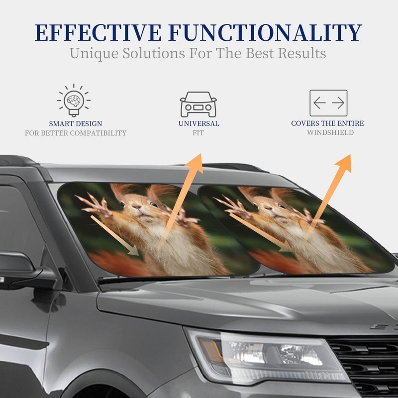 KiuLoam Squirrel Funny Animal Meets Car Windshield Sun Shade, 2-Piece
