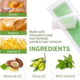 Wax Strips for Hair Removal - 98% Natural Formula for Sensitive Skin, Gentle & Fast Hair Removal on Eyebrows, Lips & Chin"- Hypoallergenic