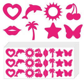 Whaline 240Pcs Tanning Sunbathing Stickers Heart Dolphin Sun Cherry Lip Tree Star Butterfly Tanning Decals Hot Pink Self Adhesive Body Stickers for Summer Beach Outdoor Indoor Salon Party Supplies