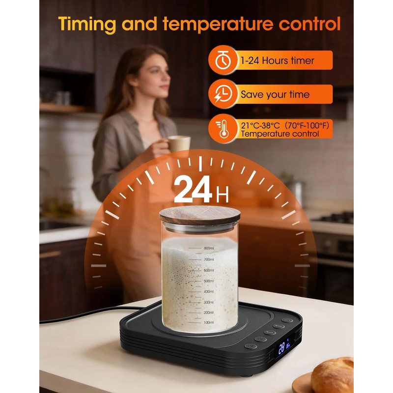 Sourdough Starter Warmer Mat - 24H Timer - Precise 1°C