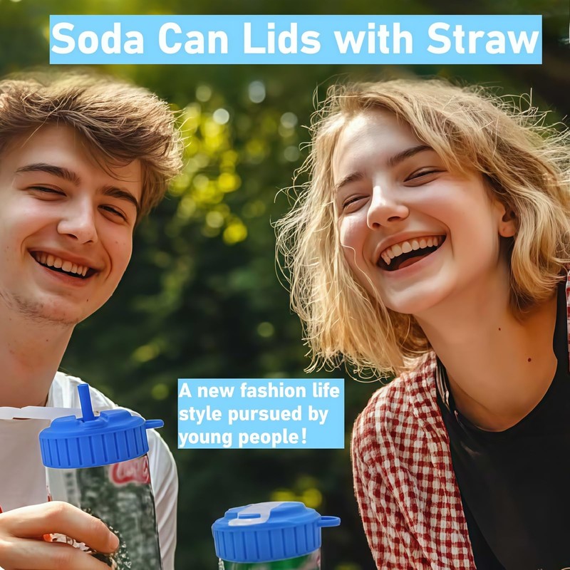 HXHKH 4-pack Reusable Silicone Soda Can Lids with straw, BPA-Free