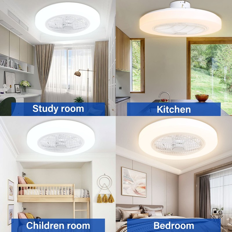 TCFUNDY Enclosed Low Profile Ceiling Fan with Light, Bluetooth Speaker,