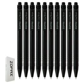 ZOFAX ClicTron Retractable Ballpoint Pens, BLACK, Fine Point (0.7mm), Pack of 10, Smooth Ball Pens, Perfect for School Office Home Business Everyday Use