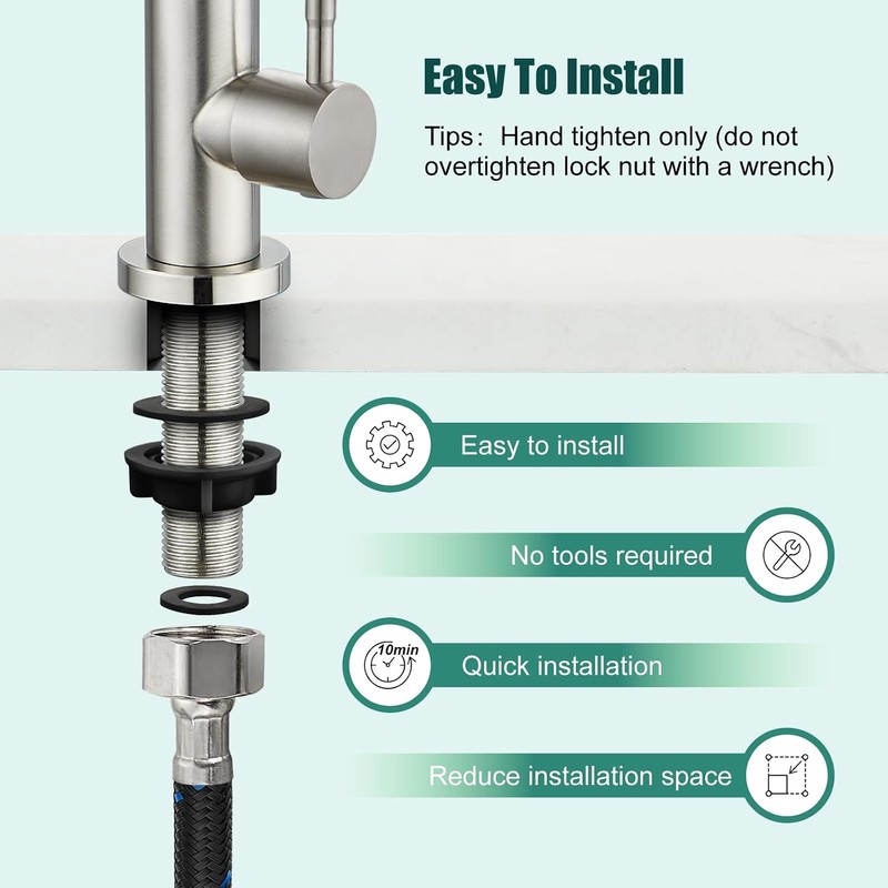 Heyalan Single Handle Cold Water Bar Sink Faucet,360° Swivel,Brushed Nickel