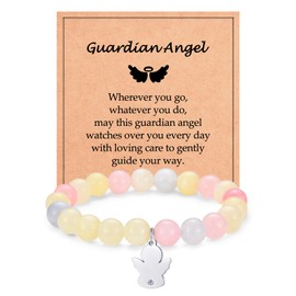 ADVIOK Guardian Angel Charm Bracelet Pink Yellow Blue Crystals for Teen Girls Women Friend Bestie Daughter Granddaughter Birthday Gift Back to School Graduation Gift