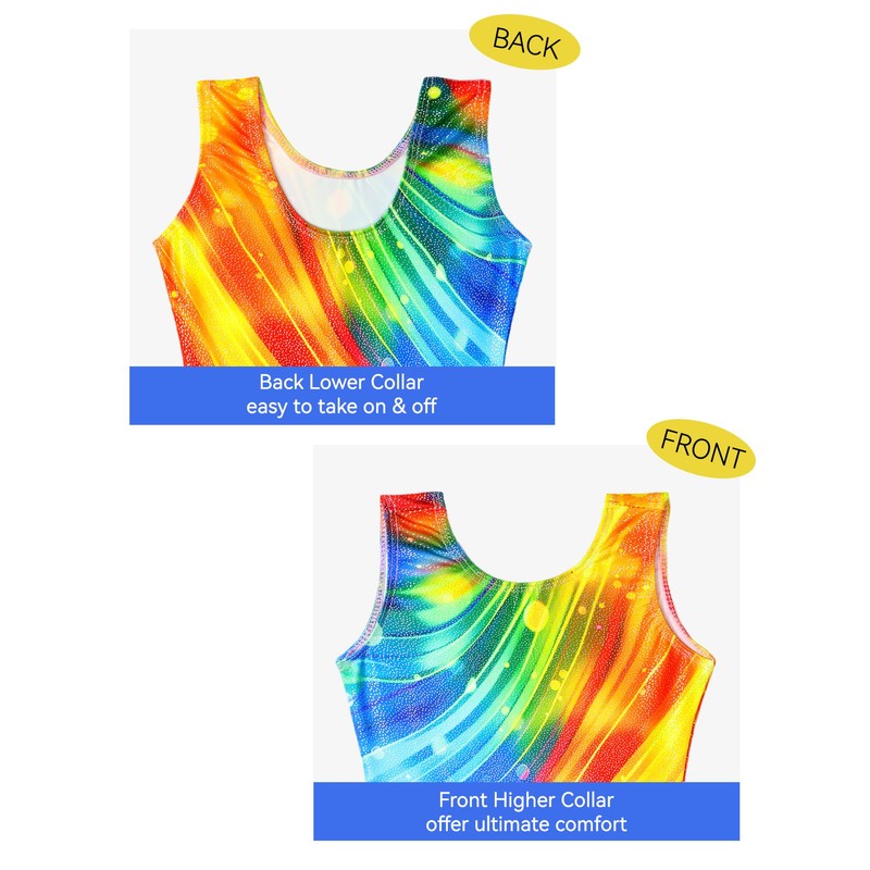 Gymnastics Leotards for Girls 8-9 Years Old Sparkly Rainbow Ray