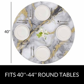 YINRON White Marble Gold Veins Round Tablecloth Fashion Marbling Artificial Stone Table Cover Table Cloth For Indoor Dining, Outdoor Picnic Parties, Camping ,Fits For Table 40-44"